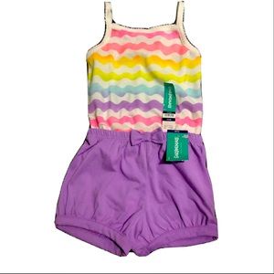 Girls 24m 2 piece Outfit Neon Wave Onesie Shorts